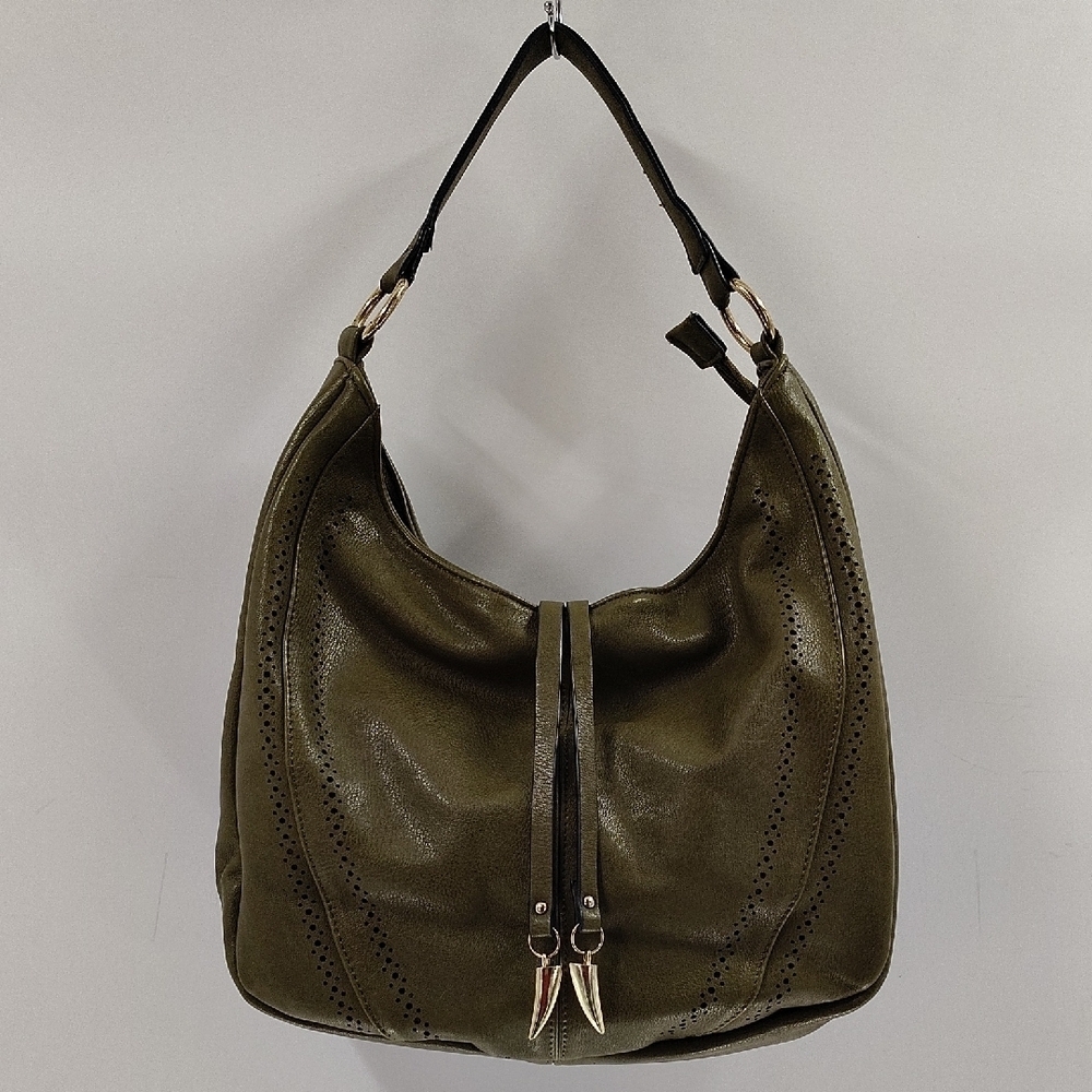 BLUSH Hobo Bag Olive Green Zip Top Shoulder Bag Multi Pockets Faux Leather